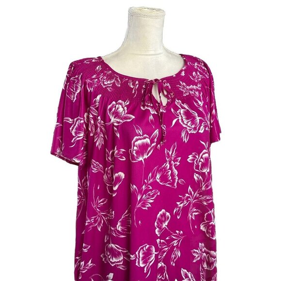 Anthony Richards Preowned Purple Floral Nightgown/House Dress Smocked  Size L - Picture 2 of 10